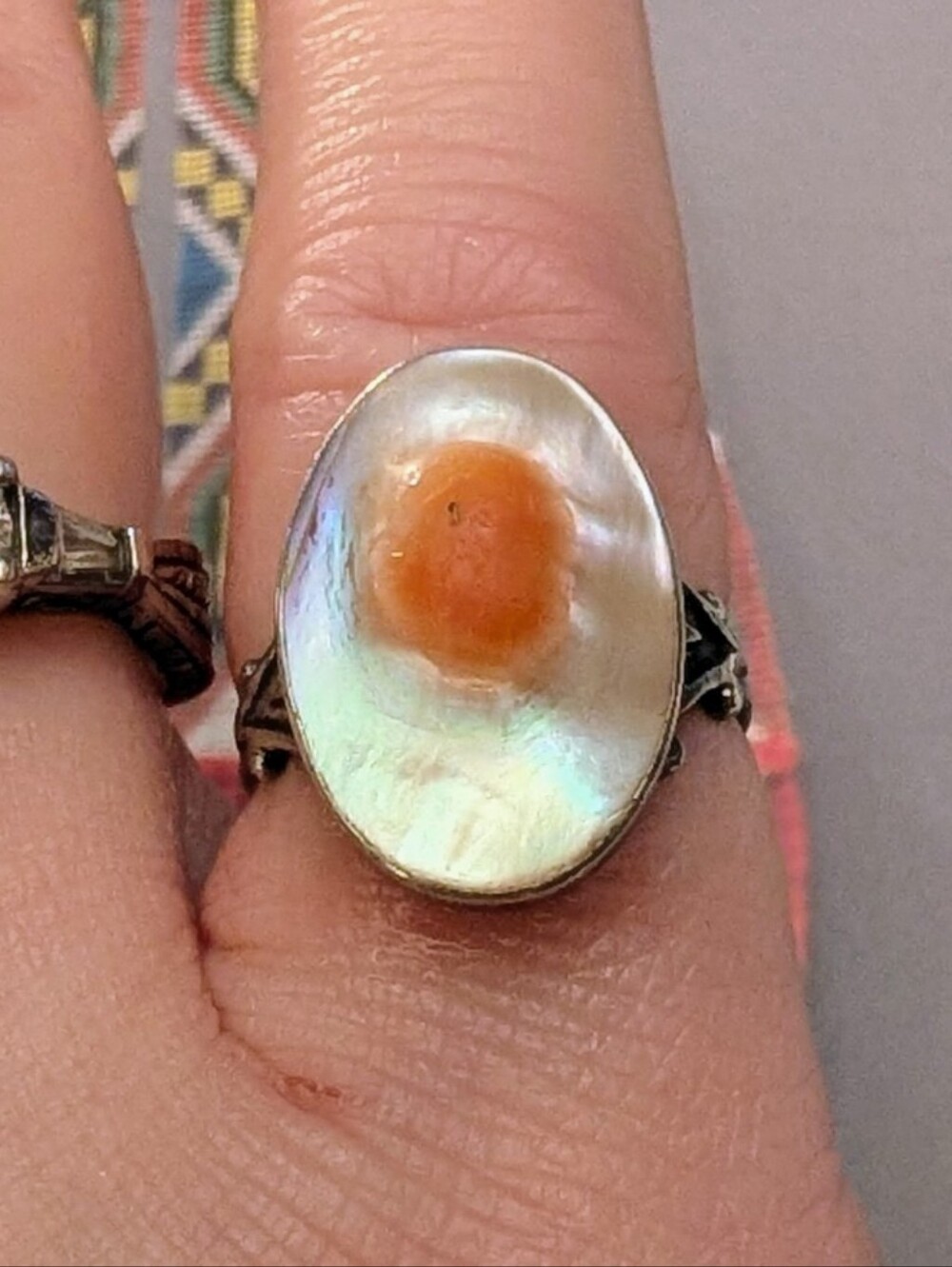 Rare Antique Art Nouveau Blister Pearl Sterling Silver Ring